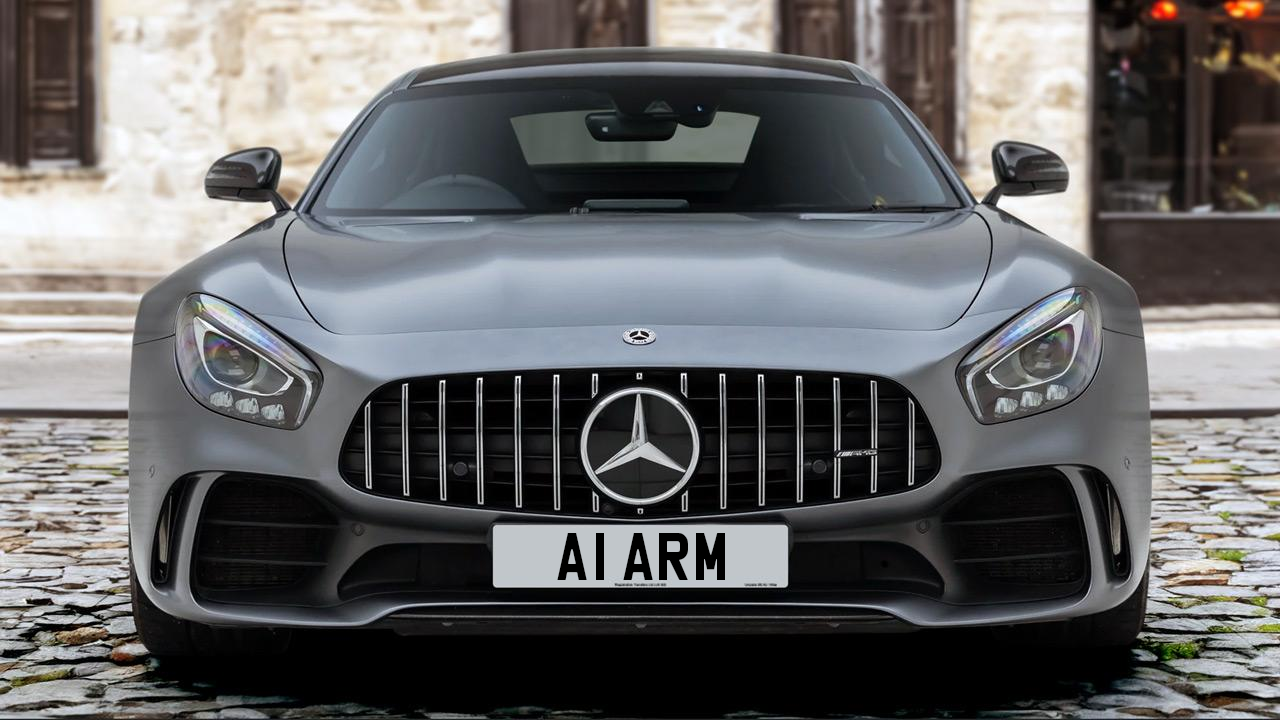 A Mercedes-Benz AMG GTR bearing the registration A1 ARM