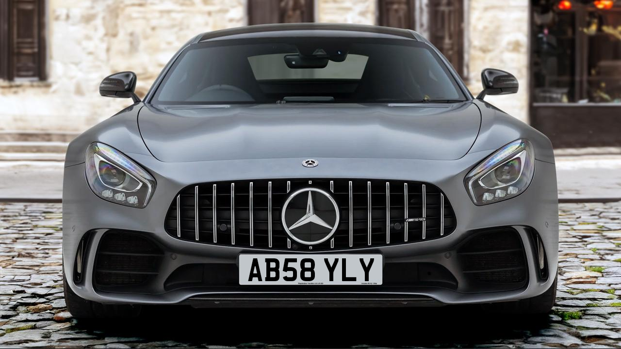A Mercedes-Benz AMG GTR bearing the registration AB58 YLY