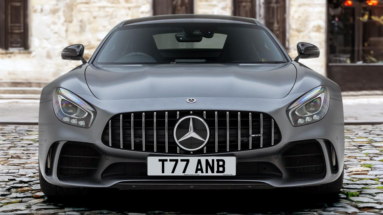 A Mercedes-Benz AMG GTR bearing the registration T77 ANB